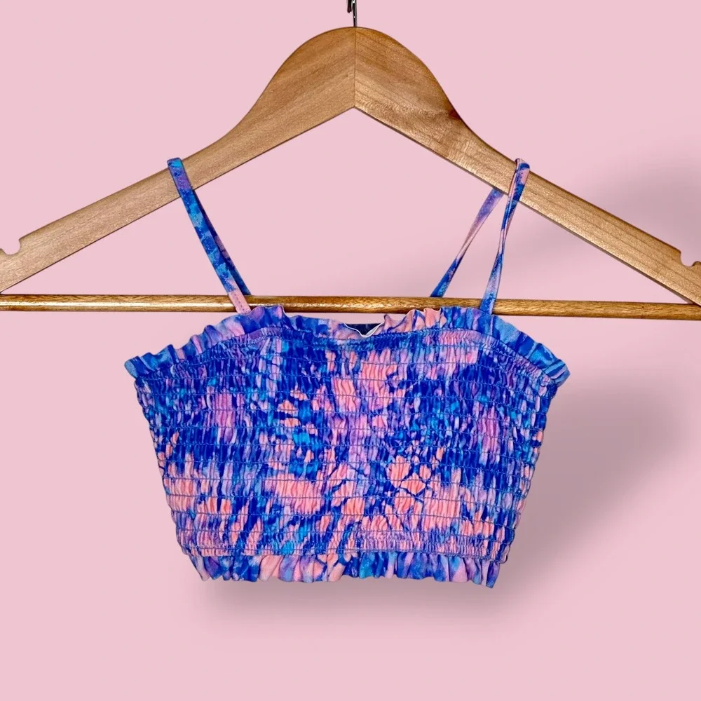 Crewcuts J Crew Smocked Ruffle Tie Dye Bikini Swim Top Girls Size 6 7 UPF 50+